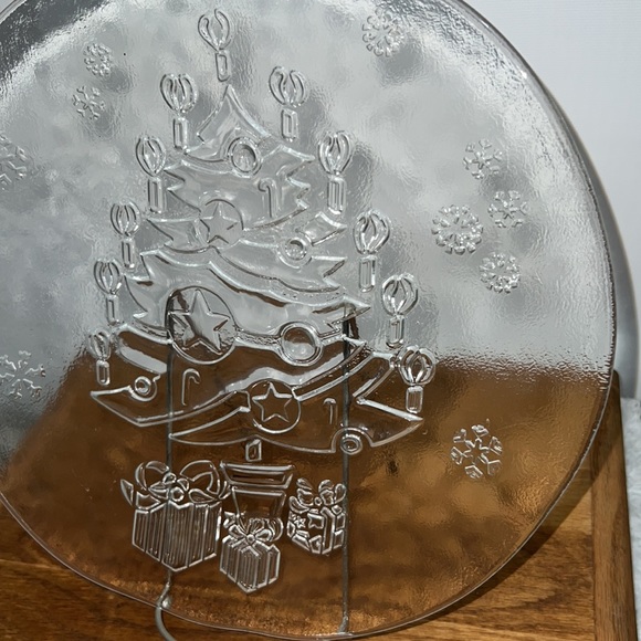 Holiday - Christmas Tree Design Thick Clear Round Glass Platter/Tray Vtg - Italy - Picture 6 of 7